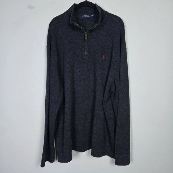 Polo Ralph Lauren Mens 1/4 Zip Pullover Sweater Size XXL Grey Mock Neck Neutral - Picture 1 of 7